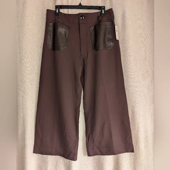 Maeve The Colette Cropped Wide Leg Faux Leather Pocket Pants NWT Size 32 - Picture 2 of 7